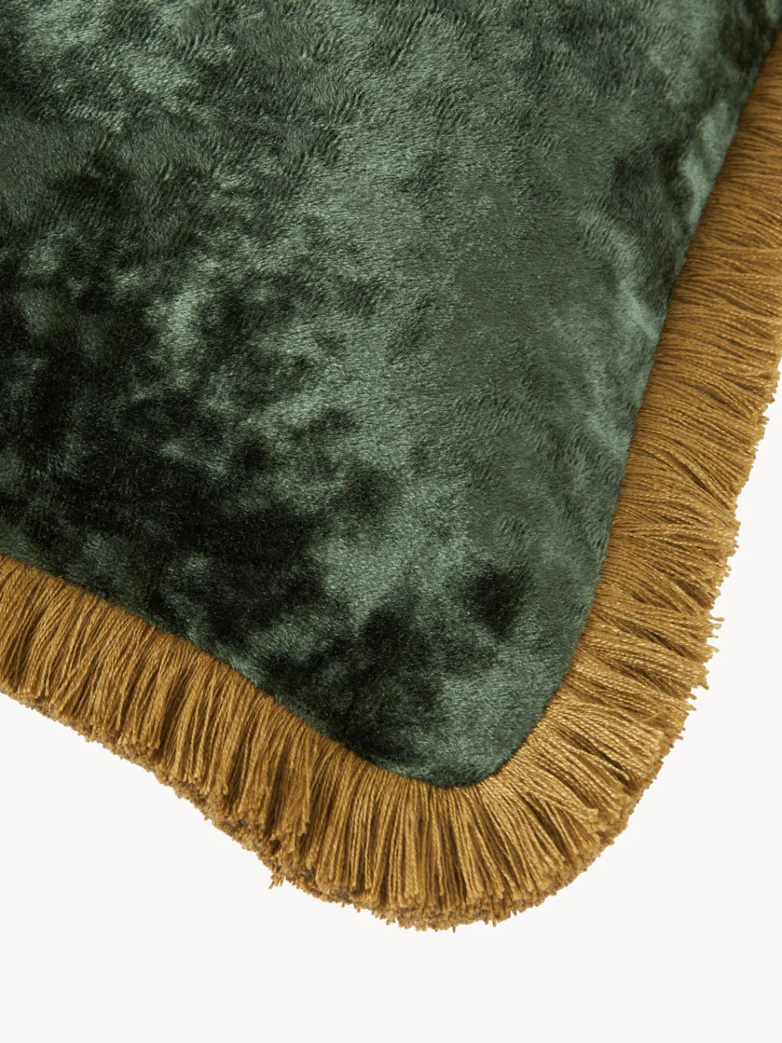 Mantas|Cojines Decorativos>Westwing Collection Funda de cojín de terciopelo con flecos Cyrus