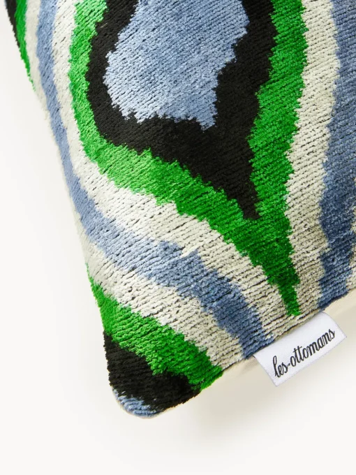 Cojines Decorativos|Mantas>Les Ottomans Funda de cojín de terciopelo con estampado abstracto Velvety Azul, verde, blanco