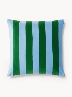 Mantas|Cojines Decorativos>Westwing Collection Funda de cojín de terciopelo patchwork Remus Azul, verde oscuro