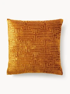 Mantas|Cojines Decorativos>Westwing Collection Funda de cojín de terciopelo con bordado de chenilla Stormi Naranja