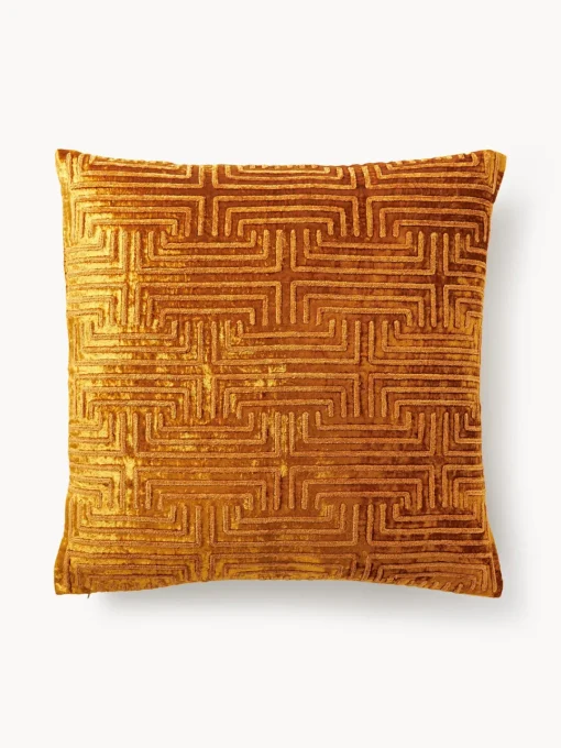 Mantas|Cojines Decorativos>Westwing Collection Funda de cojín de terciopelo con bordado de chenilla Stormi Naranja