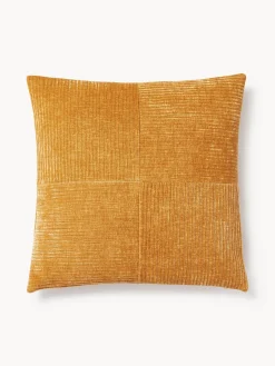 Mantas|Cojines Decorativos>Westwing Collection Funda de cojín de terciopelo de estructura lineal fina Fiona Naranja