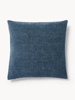 Mantas|Cojines Decorativos></noscript>Westwing Collection Funda de cojín de terciopelo de estructura lineal fina Fiona Gris azulado