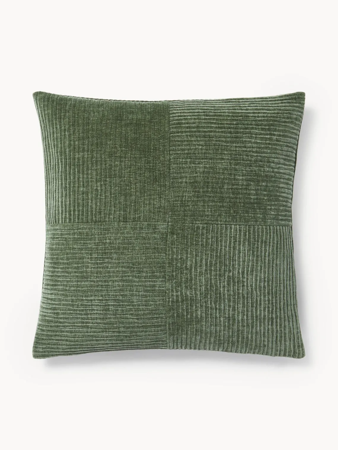 Cojines Decorativos|Cojines Decorativos>Westwing Collection Funda de cojín de terciopelo de estructura lineal fina Fiona Verde oscuro