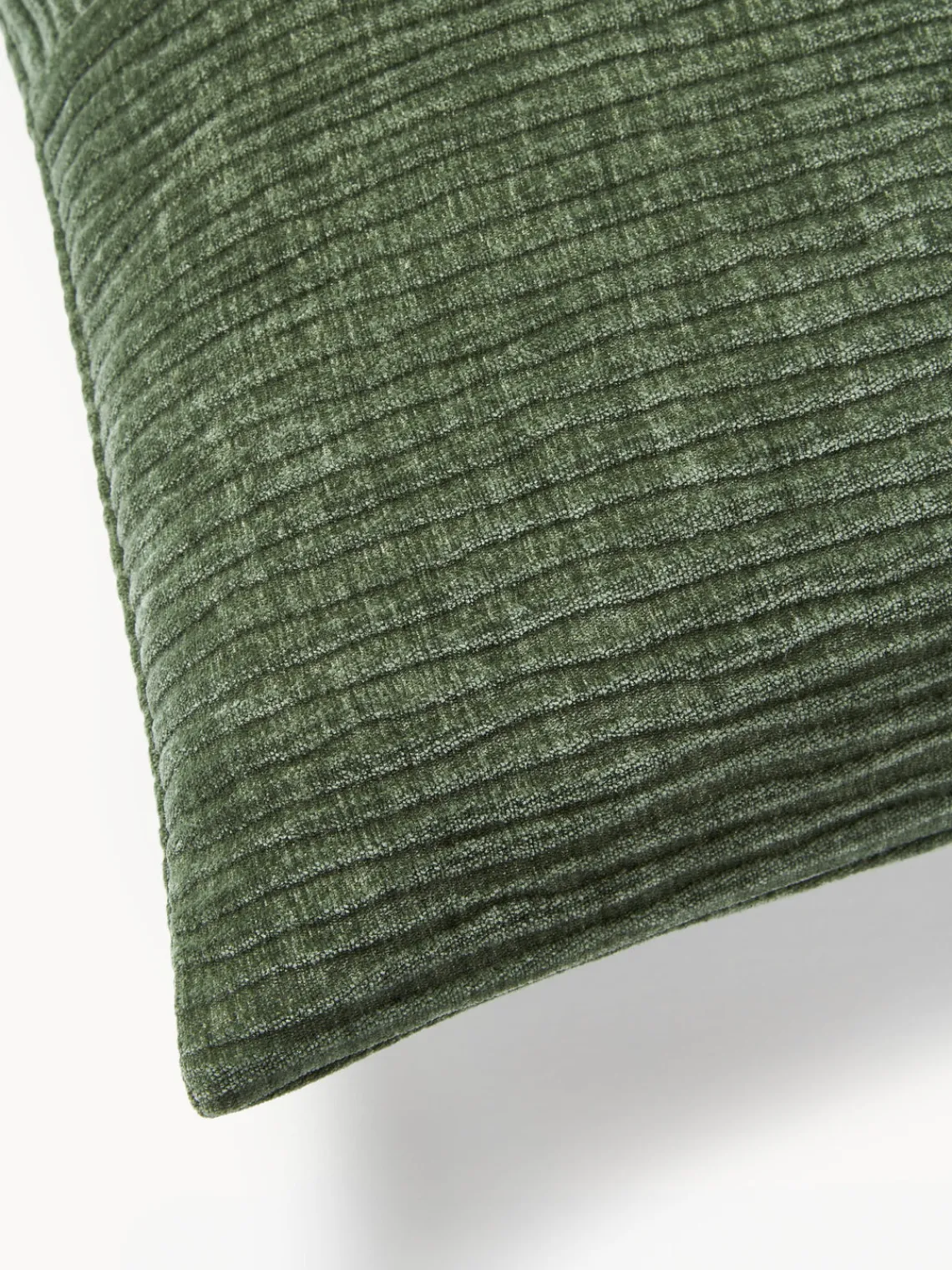 Cojines Decorativos|Cojines Decorativos>Westwing Collection Funda de cojín de terciopelo de estructura lineal fina Fiona Verde oscuro