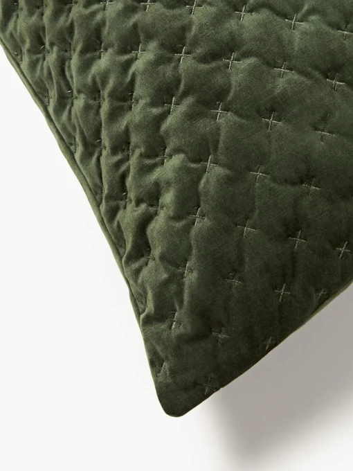 Almohadas|Mantas>Westwing Collection Funda de cojín de terciopelo acolchada Riko Verde oscuro