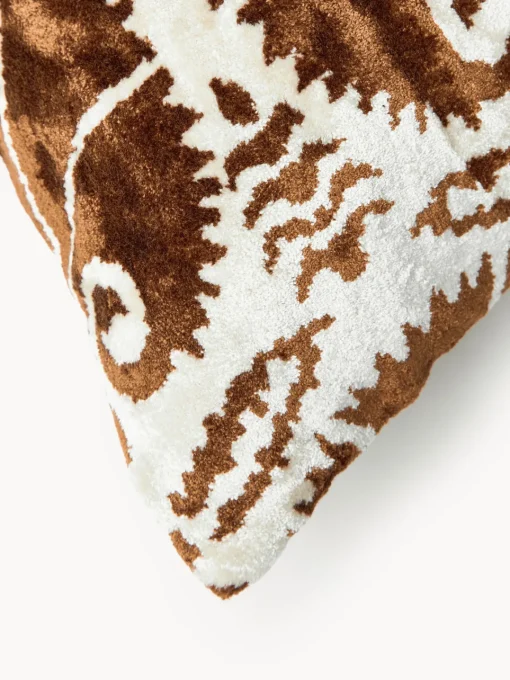 Cojines Decorativos|Mantas>Westwing Collection Funda de cojín de viscosa estampada en tejido jacquard Hazel Estampado étnico marrón