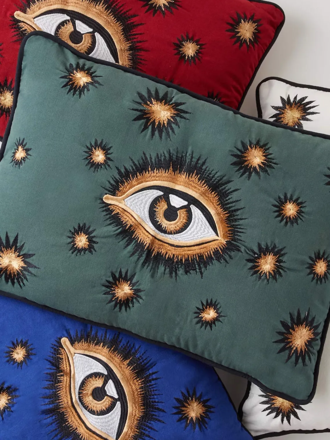 Mantas|Cojines Decorativos>Les Ottomans Funda de cojín decorativo de algodón artesanal Velvety Gris azulado, color vino, blanco Off White