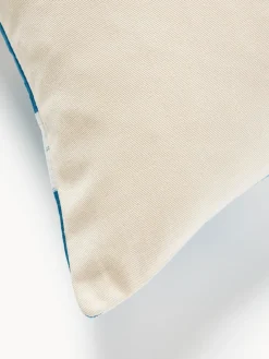 Mantas|Cojines Decorativos></noscript>Les Ottomans Funda de cojín decorativo de seda con estampado abstracto Silky Azul, beige claro