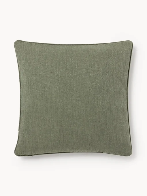 Mantas|Cojines Decorativos>Westwing Collection Funda de cojín en tejido bouclé con ribete Aya Verde oliva, blanco crema