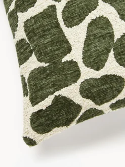 Mantas|Cojines Decorativos>Westwing Collection Funda de cojín en tejido bouclé y chenilla Nenda Verde oscuro, blanco Off White