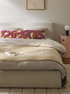 Mantas|Cojines Decorativos>Westwing Collection Funda de cojín grande artesanal con tejido capitoné Jiri Blanco Off White, lila, naranja