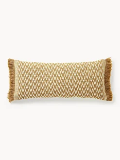 Mantas|Cojines De Exterior>Westwing Collection Funda de cojín para exterior con tejido artesanal y flecos Suria Ocre, Off White