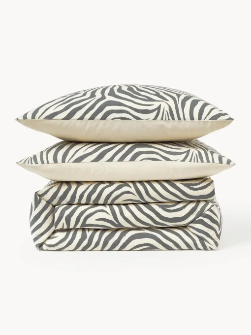 Mantas|Fundas Nórdicas>Westwing Collection Funda nórdica de algodón Chase Blanco Off White, gris oscuro
