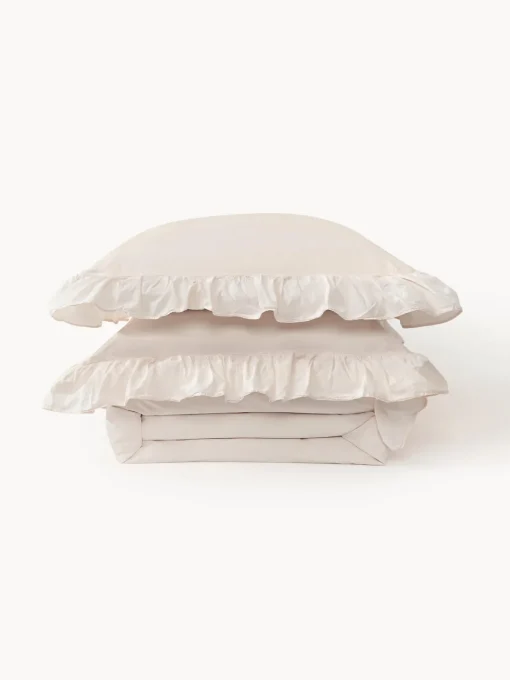 Mantas|Fundas Nórdicas>Westwing Collection Funda nórdica de algodón con volantes Louane Beige claro