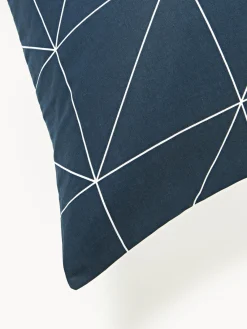 Mantas|Fundas Nórdicas></noscript>Westwing Collection Funda nórdica de algodón estampada Marla Blanco, azul oscuro