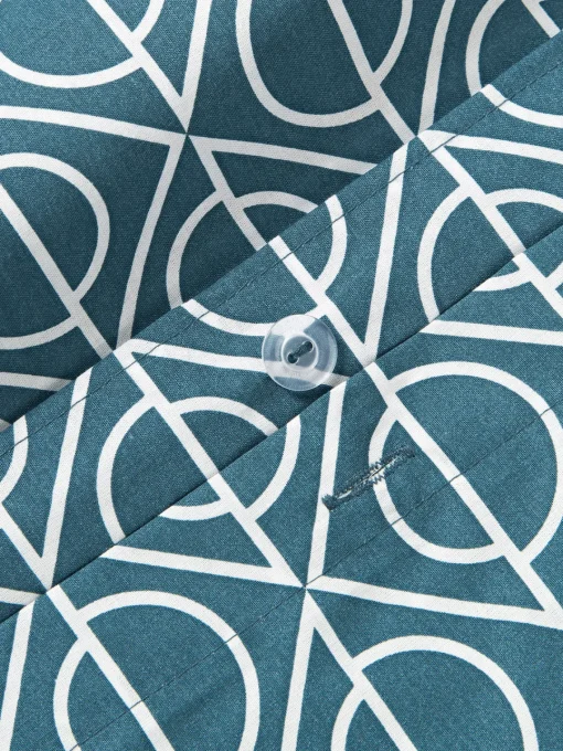 Fundas Nórdicas|Mantas>Westwing Collection Funda nórdica de algodón estampado geométrico Jella Azul petróleo, blanco
