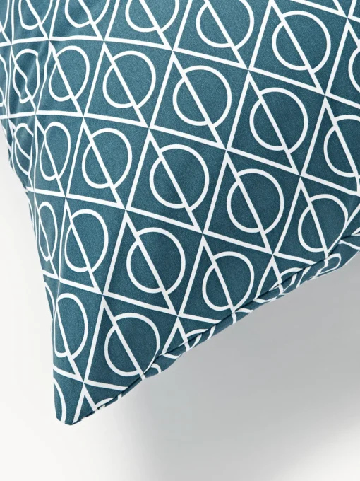 Fundas Nórdicas|Mantas>Westwing Collection Funda nórdica de algodón estampado geométrico Jella Azul petróleo, blanco