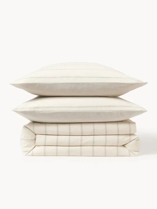 Fundas Nórdicas|Mantas>Westwing Collection Funda nórdica de algodón lavado a rayas Caspian Beige, Off White