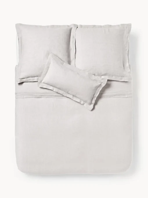 Fundas Nórdicas|Mantas>Westwing Collection Funda nórdica de lino con ribete Linna Gris claro