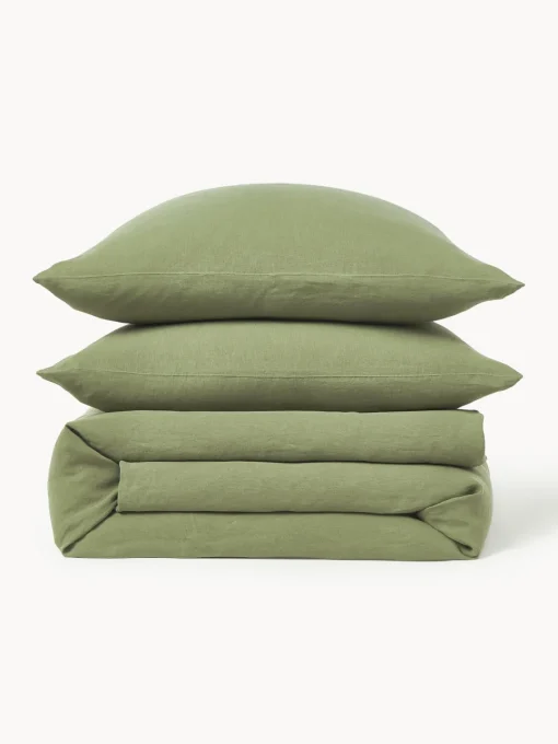 Mantas|Fundas Nórdicas>Westwing Collection Funda nórdica de lino lavado Airy Verde oliva