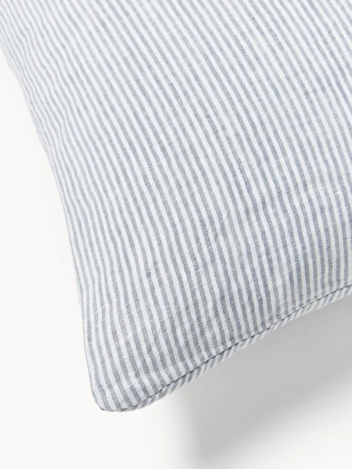 Mantas|Fundas Nórdicas>Westwing Collection Funda nórdica de lino lavado con rayas finas Rinna Gris azulado, blanco