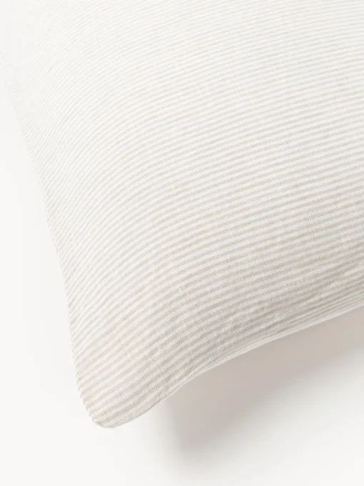 Mantas|Fundas Nórdicas>Westwing Collection Funda nórdica de lino lavado con rayas finas Rinna Beige claro, blanco