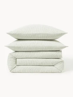 Mantas|Fundas Nórdicas></noscript>Westwing Collection Funda nórdica de lino lavado con rayas finas Rinna Verde oliva, blanco