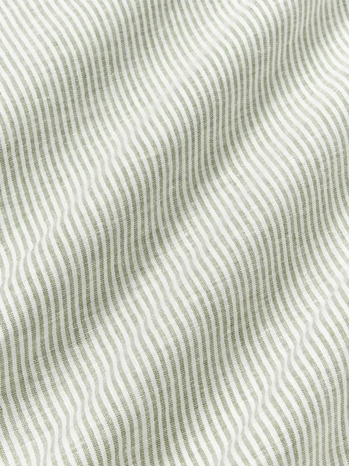 Mantas|Fundas Nórdicas>Westwing Collection Funda nórdica de lino lavado con rayas finas Rinna Verde oliva, blanco