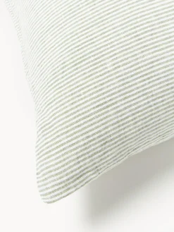 Mantas|Fundas Nórdicas></noscript>Westwing Collection Funda nórdica de lino lavado con rayas finas Rinna Verde oliva, blanco