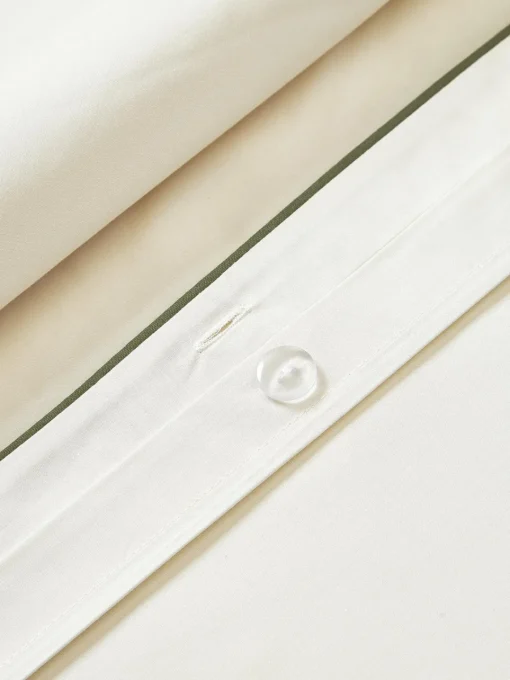 Mantas|Fundas Nórdicas>Westwing Collection Funda nórdica de percal con ribete Daria Blanco crema, verde oliva