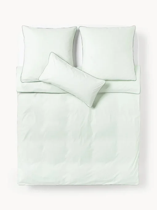 Fundas Nórdicas|Mantas>Westwing Collection Funda nórdica de percal con ribete Daria Verde salvia, verde
