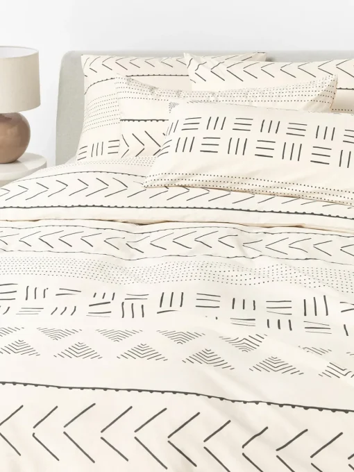 Mantas|Fundas Nórdicas>Westwing Collection Funda nórdica de percal con estampado boho Kohana Blanco crema, gris antracita