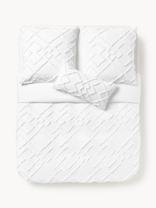 Mantas|Fundas Nórdicas>Westwing Collection Funda nórdica de percal con mechones Faith Blanco