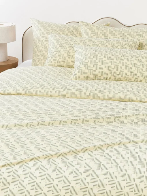 Fundas Nórdicas|Mantas>Westwing Collection Funda nórdica de percal estampado Inki Beige claro, verde