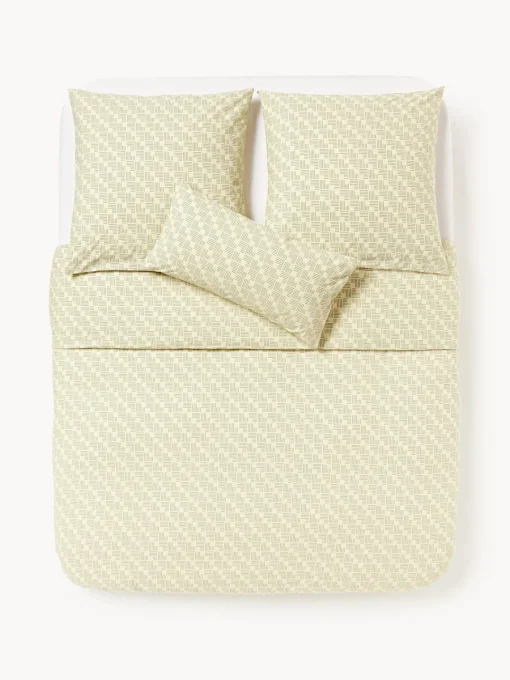 Fundas Nórdicas|Mantas>Westwing Collection Funda nórdica de percal estampado Inki Beige claro, verde
