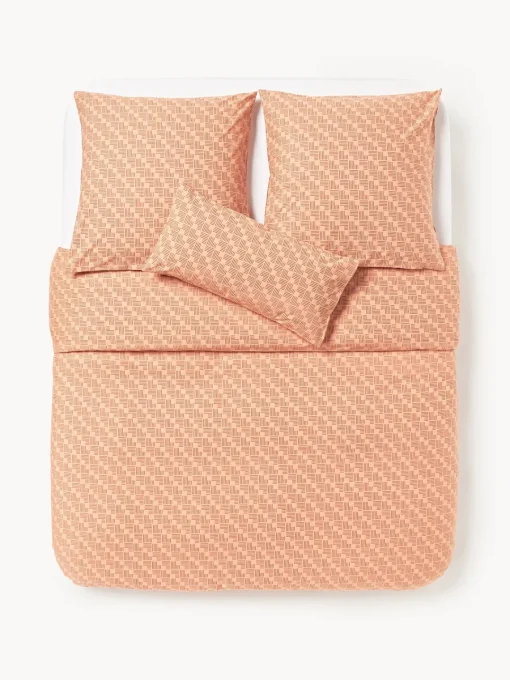 Fundas Nórdicas|Mantas>Westwing Collection Funda nórdica de percal estampado Inki Terracota, turrón