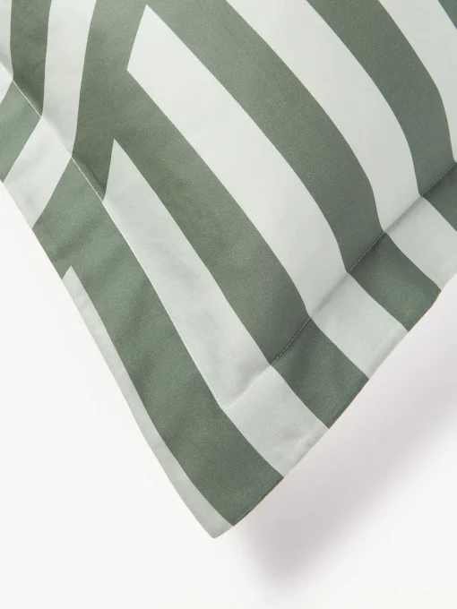 Mantas|Fundas Nórdicas>Westwing Collection Funda nórdica de satén a rayas con dobladillo Brendan Verde salvia, verde oscuro