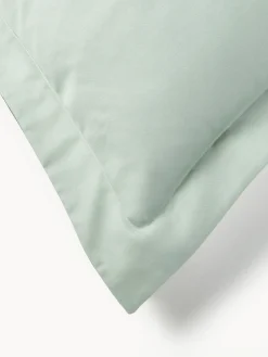 Mantas|Fundas Nórdicas></noscript>Westwing Collection Funda nórdica de satén a rayas con dobladillo Brendan Verde salvia, verde oscuro