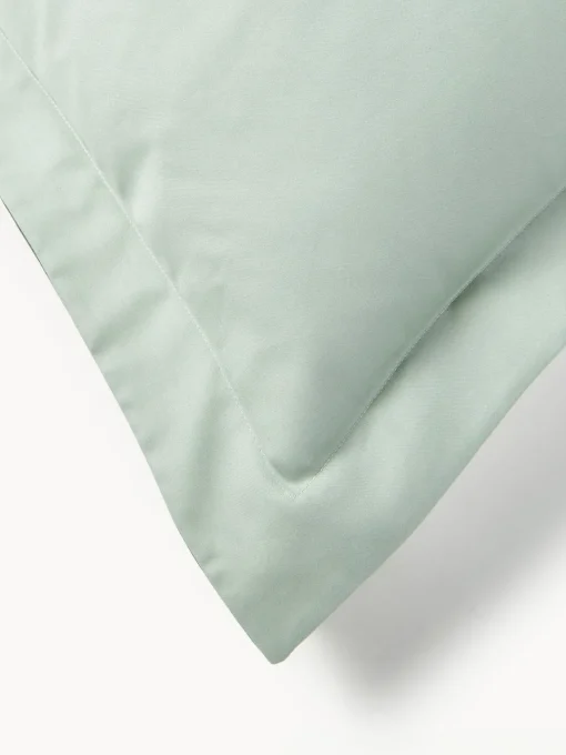 Mantas|Fundas Nórdicas>Westwing Collection Funda nórdica de satén a rayas con dobladillo Brendan Verde salvia, verde oscuro
