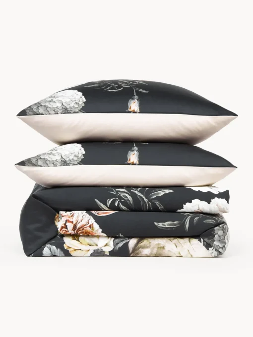 Mantas|Fundas Nórdicas>Westwing Collection Funda nórdica de satén Blossom Gris antracita, multicolor