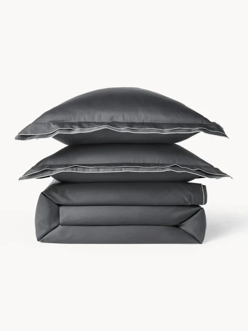 Fundas Nórdicas|Mantas>Westwing Collection Funda nórdica de satén Carlotta Gris antracita, gris claro