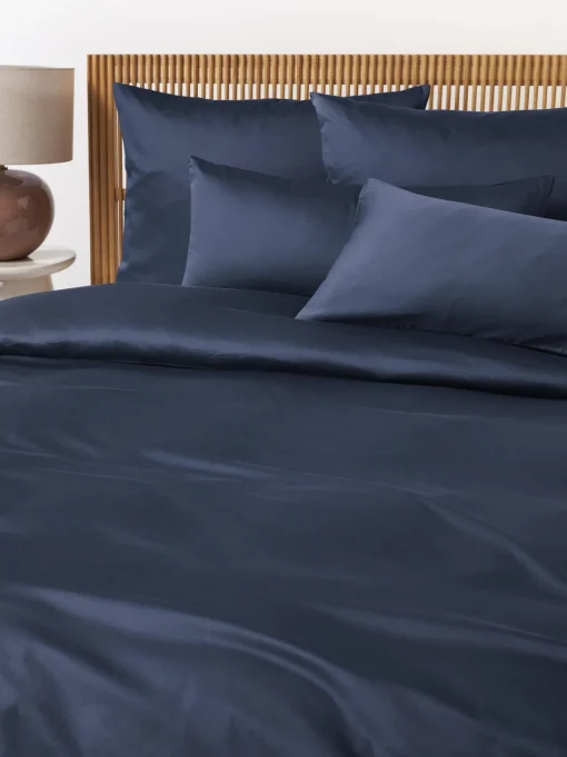 Mantas|Fundas Nórdicas>Westwing Collection Funda nórdica de satén Comfort Azul oscuro
