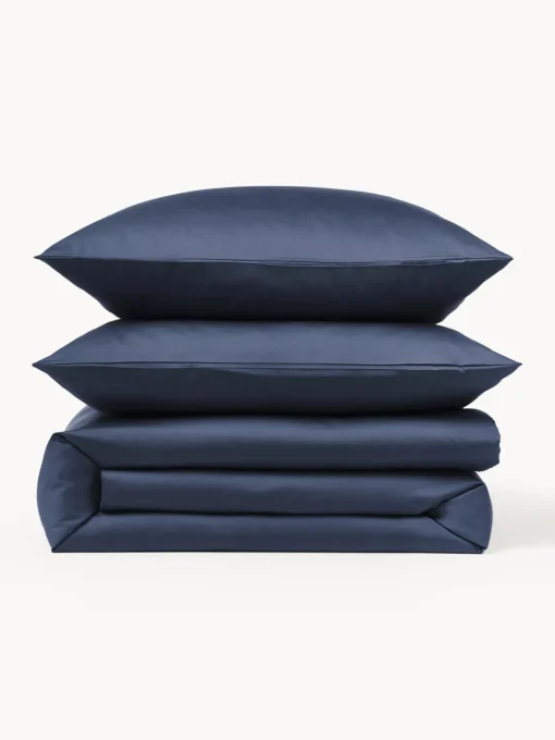 Mantas|Fundas Nórdicas>Westwing Collection Funda nórdica de satén Comfort Azul oscuro