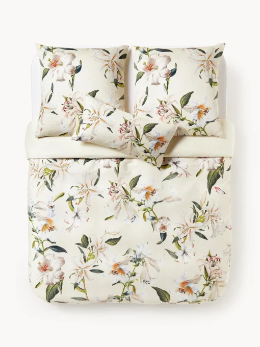 Mantas|Fundas Nórdicas>Westwing Collection Funda nórdica de satén con estampado floral Flori Beige claro, multicolor