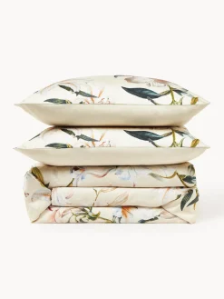 Mantas|Fundas Nórdicas></noscript>Westwing Collection Funda nórdica de satén con estampado floral Flori Beige claro, multicolor