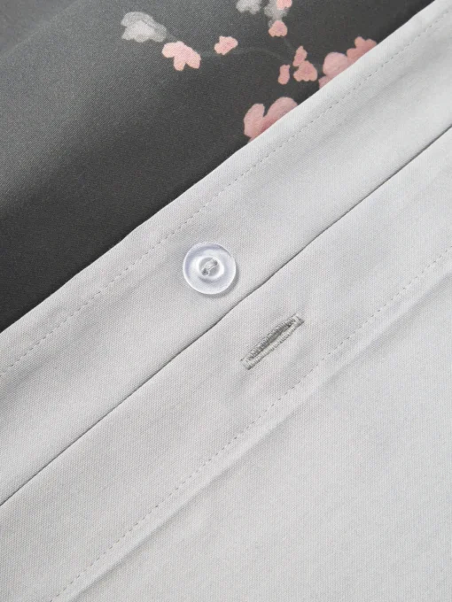 Fundas Nórdicas|Mantas>Westwing Collection Funda nórdica de satén con estampado floral Sakura Gris oscuro, rosa claro, blanco
