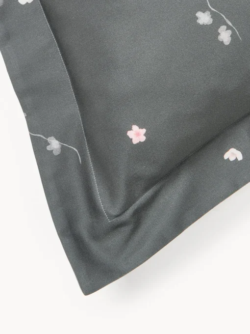 Fundas Nórdicas|Mantas>Westwing Collection Funda nórdica de satén con estampado floral Sakura Gris oscuro, rosa claro, blanco