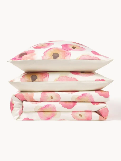Mantas|Fundas Nórdicas>Westwing Collection Funda nórdica de satén de algodón con estampado floral Fiorella Blanco crema, multicolor