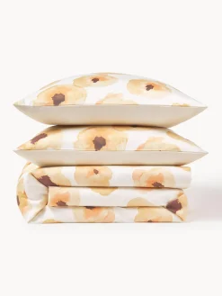 Mantas|Fundas Nórdicas></noscript>Westwing Collection Funda nórdica de satén de algodón con estampado floral Fiorella Blanco crema, multicolor